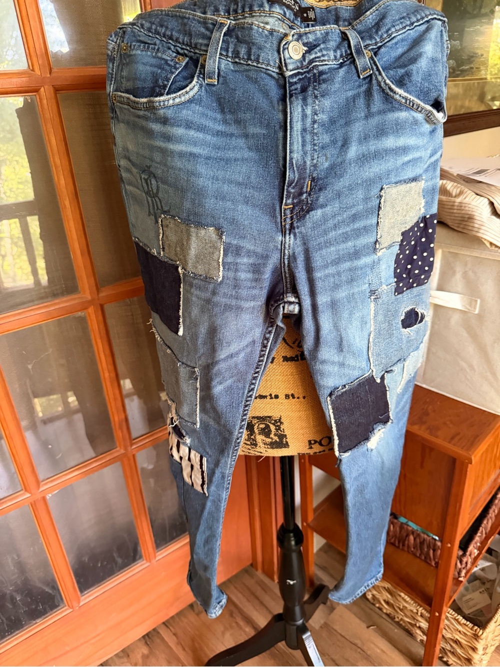 Patchwork Blue Womens Jeans - Distressed Casual Denim